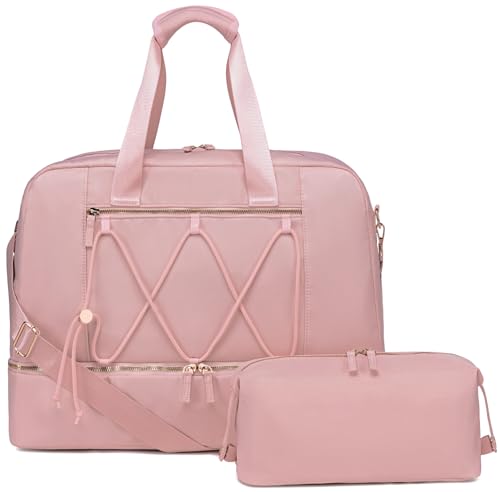 LEDAOU Reisetasche Damen Große wasserdichte Tasche Tasche Faltbare Sporttasche Damen Mädchen Reisetasche mit Kulturtasche Schuhfach für Flugzeug Reisen(Rosa) von LEDAOU