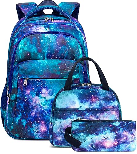 LEDAOU Schulrucksack Junge Teenager Kinder Juvenile Mädchen Daypack Mädchen Freizeitrucksack Backpack(Blau Sternenhimmel) von LEDAOU