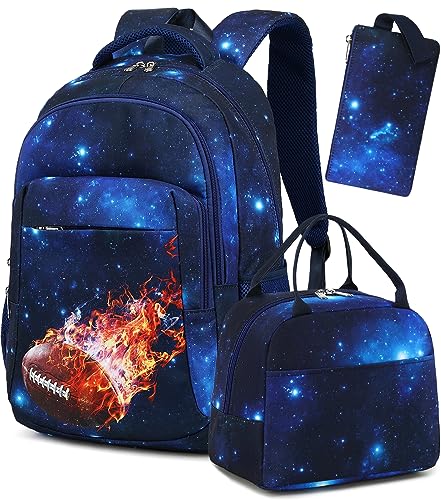 LEDAOU Schulrucksack Junge Teenager Kinder Juvenile Mädchen Daypack Mädchen Freizeitrucksack Backpack(Flamme Fußball) von LEDAOU