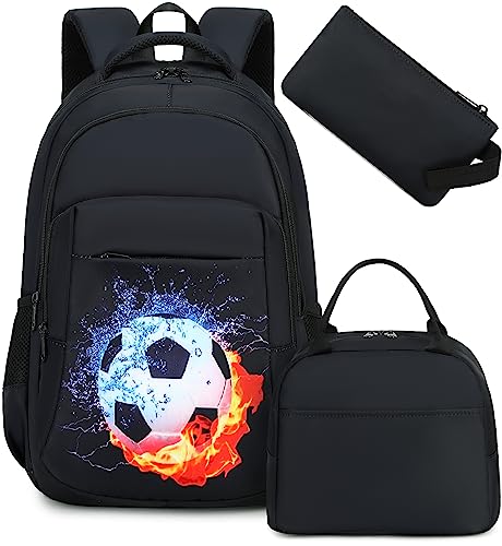 LEDAOU Schulrucksack Junge Teenager Kinder Juvenile Mädchen Daypack Mädchen Freizeitrucksack Backpack(Fußball Schwarz) von LEDAOU