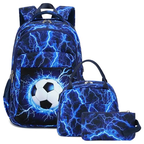 LEDAOU Schulrucksack Junge Teenager Kinder Juvenile Mädchen Daypack Mädchen Freizeitrucksack Backpack (Blitz Fußball) von LEDAOU