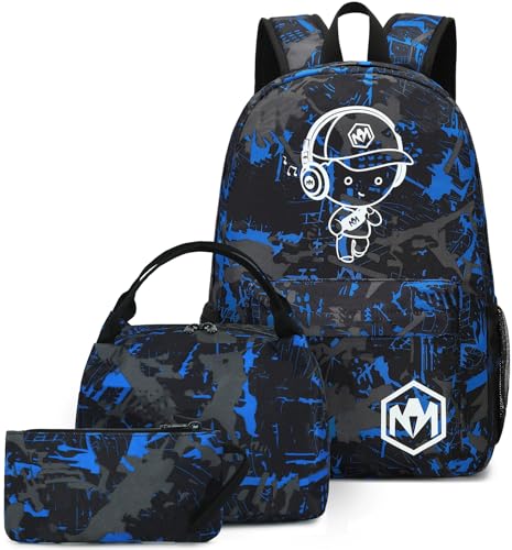 LEDAOU Schulrucksack Junge Teenager Kinder Juvenile Mädchen Daypack Mädchen Freizeitrucksack Backpack (Graffiti Blau- Prinz) von LEDAOU