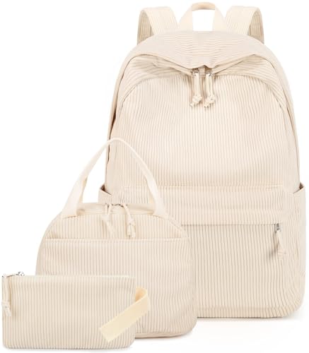LEDAOU Schulrucksack Jungen Teenager Kinder Jugendlicher Mädchen Daypack Mädchen Freizeit Rucksack, weiße Daisy Schwarz, Rucksack (Cord in Beige) von LEDAOU