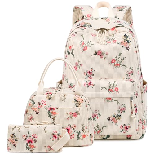LEDAOU Schulrucksack Jungen Teenager Kinder Jugendlicher Mädchen Daypack Mädchen Freizeit Rucksack, weiße Daisy Schwarz, Rucksack (Cord mit Blümchenmuster) von LEDAOU