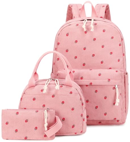 LEDAOU Schulrucksack Jungen Teenager Kinder Jugendlicher Mädchen Daypack Mädchen Freizeit Rucksack, weiße Daisy Schwarz, Rucksack (Erdbeerrosa) von LEDAOU
