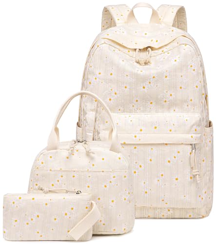 LEDAOU Schulrucksack Jungen Teenager Kinder Jugendlicher Mädchen Daypack Mädchen Freizeit Rucksack, weiße Daisy Schwarz, Rucksack (Kleine Daisy) von LEDAOU