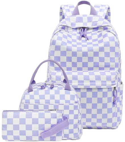 LEDAOU Schulrucksack Jungen Teenager Kinder Jugendlicher Mädchen Daypack Mädchen Freizeit Rucksack, weiße Daisy Schwarz, Rucksack (Violett-weiß) von LEDAOU