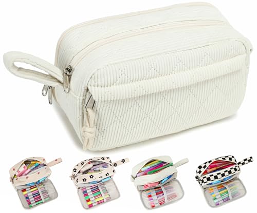 LEDAOU Stiftetasche, Große Kapazität Federmäppchen mit Reißverschluss, Schulmaterial für Teenager Mädchen (Beige Muster) von LEDAOU