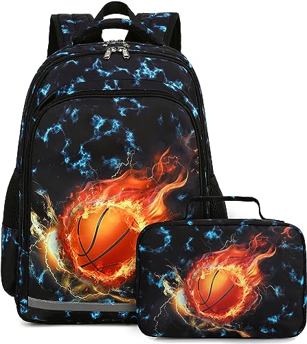 LEDAOU kinder schulrucksack Schulranzen jungs Mädchen teenager Rucksack schule mit Lunchtasche vorschule Grundschule(Basketball) von LEDAOU