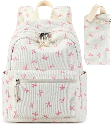 LEDAOU klein Rucksack für Damen Mini-Rucksack Geldbeutel für Mädchen Teenager Kinder Schule Reisen Schultertasche 2-teiliges Damen-Rucksäcke-Set (Rosa Schmetterlingsknoten6) von LEDAOU