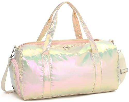 Sporttasche mit Nasstasche, Wochenendtasche, Übernachtungstasche, wasserdichter Schuhbeutel und Luftloch für Männer und Frauen, faltbare Tasche, Metallisches Champagner-Gold von LEDAOU