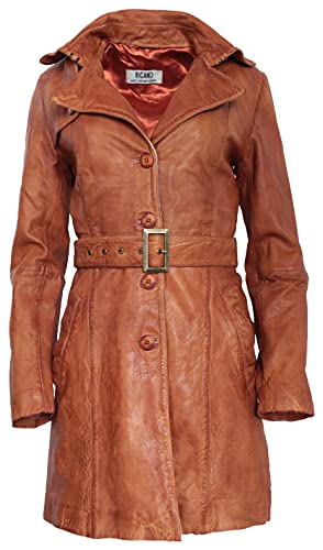 LEDERJACKE Damen Ledermantel Kara - Premium Lamm Leder (Echtleder) (Cognac, XL) von LEDERJACKE