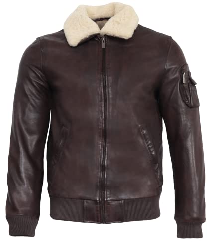 LEDERJACKE Herren Flieger Cordy mit Fellkragen (Lammfell) - Premium Lamm Leder (Echtleder) von LEDERJACKE