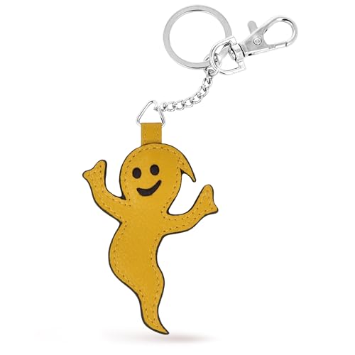 LEDEROW Geist Schlüsselanhänger Leder Gelb mit Karabiner und Schlüsselring - Echtleder Anhänger Handarbeit für Schlüssel Autoschlüssel - Keychain Damen Kinder (Gelb) von LEDEROW