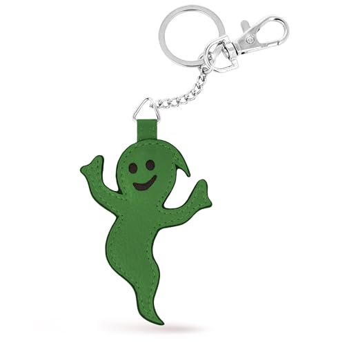 LEDEROW Geist Schlüsselanhänger Leder Grün mit Karabiner und Schlüsselring - Echtleder Anhänger Handarbeit für Schlüssel Autoschlüssel - Keychain Damen Kinder (Grün) von LEDEROW