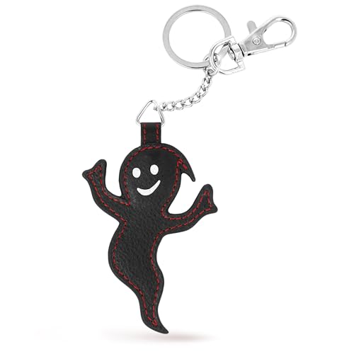LEDEROW Geist Schlüsselanhänger Leder Schwarz-Rot mit Karabiner und Schlüsselring - Echtleder Anhänger Handarbeit für Schlüssel Autoschlüssel - Keychain Damen Kinder (Schwarz-Rot) von LEDEROW