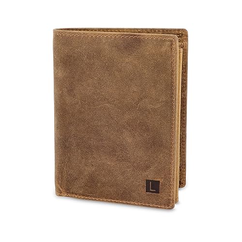 LEDEROW Geldbörse Herren Leder Hunter Braun - Hochformat Geldbeutel inkl. Geschenkbox - Männer Portemonnaie RFID Schutz mit Münzfach - Portmonee Wallet Brieftasche Mann groß (Hunter Braun) von LEDEROW