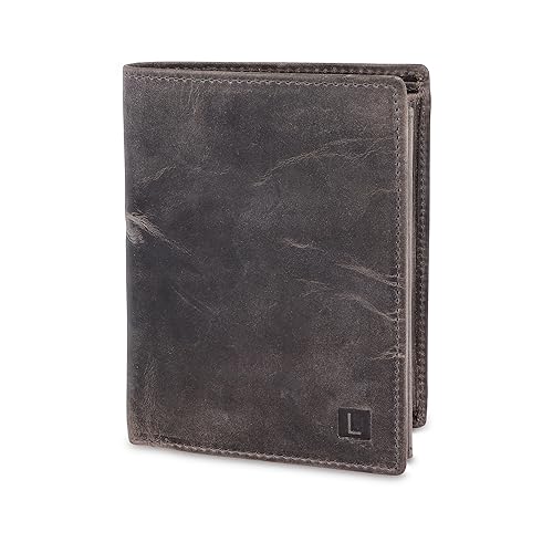 LEDEROW Geldbörse Herren Leder Hunter Grau - Hochformat Geldbeutel inkl. Geschenkbox - Männer Portemonnaie RFID Schutz mit Münzfach - Portmonee Wallet Brieftasche Mann groß (Hunter Grau) von LEDEROW