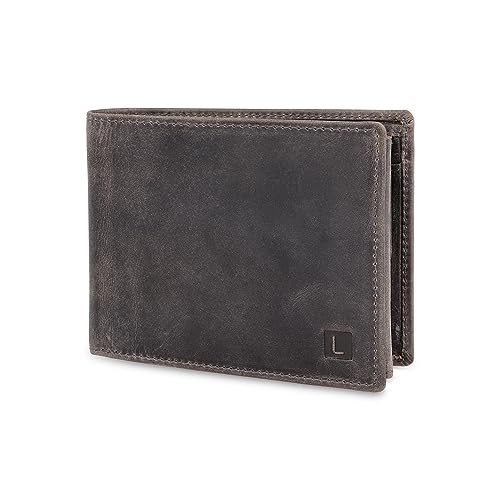 LEDEROW Geldbörse Herren Leder Hunter Grau - Querformat Geldbeutel inkl. Geschenkbox - Männer Portemonnaie RFID Schutz mit Münzfach - Portmonee Wallet Brieftasche Mann groß (Hunter Grau) von LEDEROW