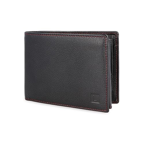LEDEROW Geldbörse Herren Leder Schwarz-Rot - Querformat Geldbeutel inkl. Geschenkbox - Männer Portemonnaie RFID Schutz mit Münzfach - Portmonee Wallet Brieftasche Mann groß (Schwarz-Rot) von LEDEROW