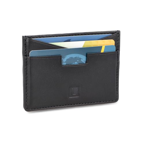 LEDEROW Kartenetui Herren schwarz Leder dünn - Kreditkartenetui mit Münzfach - Mini Geldbeutel Damen und Herren - Slim Wallet RFID Schutz (Schwarz) von LEDEROW