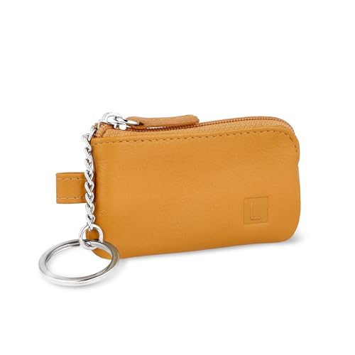 LEDEROW Schlüsseletui Leder Gelb mit Reißverschluss Damen und Herren - Mini Schlüsselmäppchen klein Schlüsseltasche für Motorradschlüssel, Wohnungsschlüssel Schlüssel (Gelb) von LEDEROW