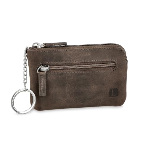 LEDEROW Schlüsseletui Leder Grau mit Reißverschluss für Damen und Herren - Schlüsselmäppchen Schlüsseltasche Echtleder Autoschlüssel, Wohnungsschlüssel 2 Separate Fächer (Hunter Grau) von LEDEROW