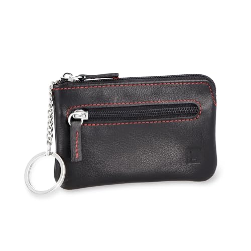 LEDEROW Schlüsseletui Leder Schwarz mit Reißverschluss für Damen und Herren - Schlüsselmäppchen Schlüsseltasche echtleder Autoschlüssel, Wohnungsschlüssel 2 separate Fächer (Schwarz-Rot) von LEDEROW