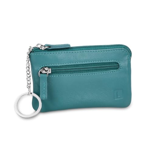 LEDEROW Schlüsseletui Leder Türkis mit Reißverschluss für Damen und Herren - Schlüsselmäppchen Schlüsseltasche echtleder Autoschlüssel, Wohnungsschlüssel 2 separate Fächer (Türkis) von LEDEROW