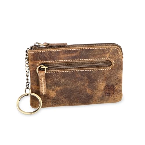 LEDEROW Schlüsseletui Leder braun mit Reißverschluss für Damen und Herren - Schlüsselmäppchen Schlüsseltasche echtleder Autoschlüssel, Wohnungsschlüssel 2 separate Fächer (Hunter Braun) von LEDEROW