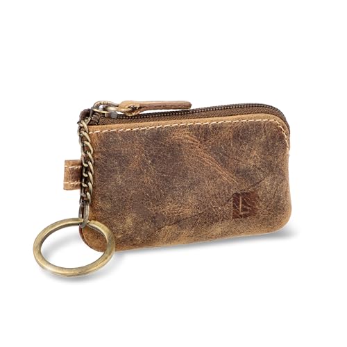 LEDEROW Schlüsseletui Leder Braun mit Reißverschluss Damen und Herren - Mini Schlüsselmäppchen klein Schlüsseltasche für Motorradschlüssel, Wohnungsschlüssel Schlüssel (Braun Hunter) von LEDEROW