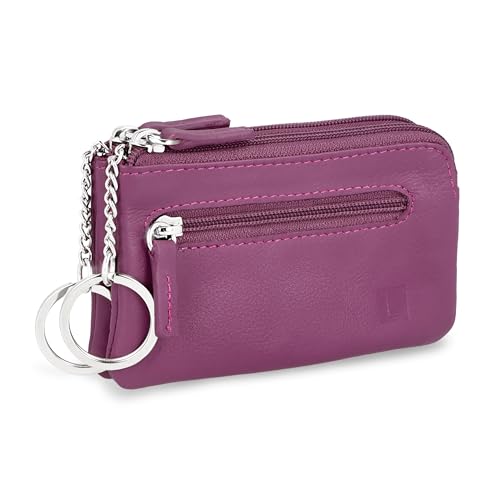 LEDEROW - XXL Schlüsseletui Leder Pink Damen und Herren [3 separate Fächer] Reißverschluss - Schlüsseltasche Schlüsselmäppchen groß echtleder für Schlüssel Autoschlüssel (Pink) von LEDEROW