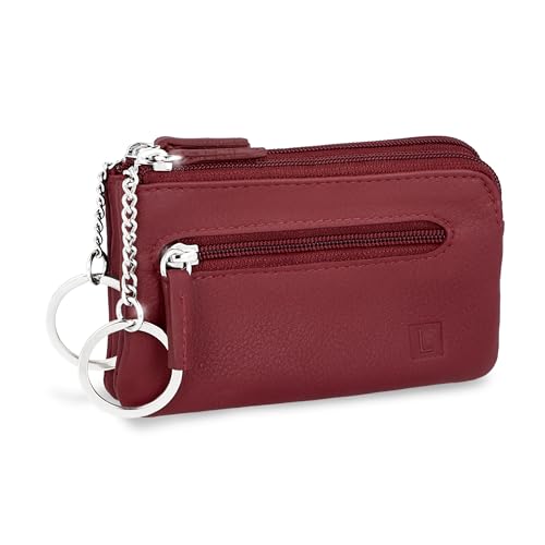 LEDEROW - XXL Schlüsseletui Leder Rot Damen und Herren [3 separate Fächer] Reißverschluss - Schlüsseltasche Schlüsselmäppchen groß echtleder für Schlüssel Autoschlüssel (Rot) von LEDEROW