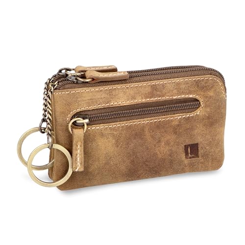 LEDEROW - XXL Schlüsseletui Leder Braun Damen und Herren [3 separate Fächer] Reißverschluss - Schlüsseltasche Schlüsselmäppchen groß echtleder für Schlüssel Autoschlüssel (Hunter Braun) von LEDEROW