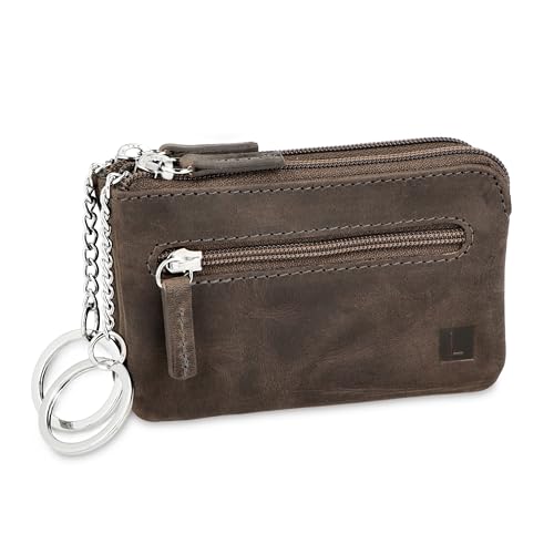 LEDEROW - XXL Schlüsseletui Leder Grau Damen und Herren [3 separate Fächer] Reißverschluss - Schlüsseltasche Schlüsselmäppchen groß echtleder für Schlüssel Autoschlüssel (Hunter Grau) von LEDEROW
