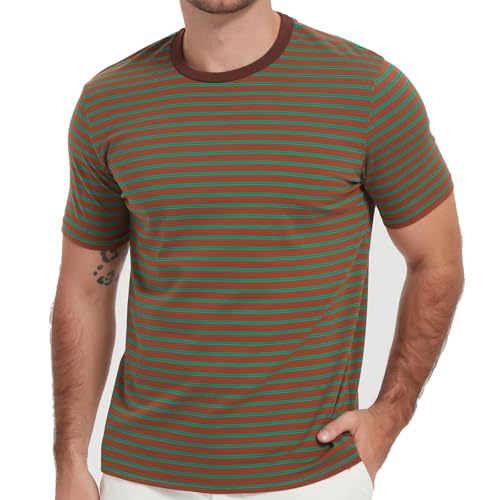 Freizeithemden Herren Kurzarm Gestreift T-Shirts Schwarz Weiß Baumwolle Elasthan Sommerurlaub Reise Einfaches Crewneck Hemd von LEDING&BEST