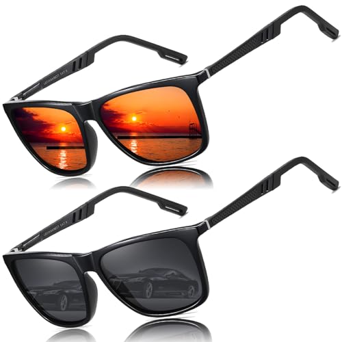 LEDING&BEST Polarisierte Sonnenbrille für Herren Damen Quadratische Ultraleichter Rahmen Mit Federscharnier zum Fahren, Angeln UV400 Schutz Sonnenbrille CAT 3 CE von LEDING&BEST