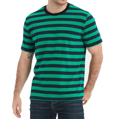 LEDING Herrenhemden, gestreift, Rundhalsausschnitt, kurze Ärmel, weich, elastisch, Baumwolle, Basic-Pullover, schwarz-weiß gestreift, Blau Grün, M LEDING Herrenhemden, gestreift, Rundhalsausschnitt, kurze Ärmel, weich, elastisch, Baumwolle, Basic-Pullover, schwarz-weiß gestreift, Blau Grün, M von LEDING