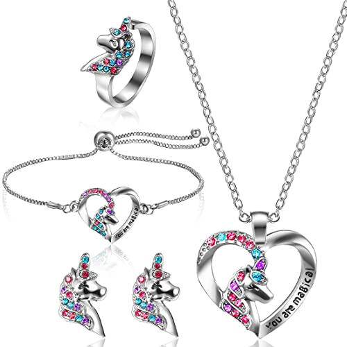 Kinder-Schmuck für Mädchen, kleines Mädchen, Halsketten-Sets, Mädchen-Schmuck-Set, Halskette, Ringe, Armband, Ohrringe Set für Mädchen zum Geburtstag, Weihnachten von LEDSHLIU