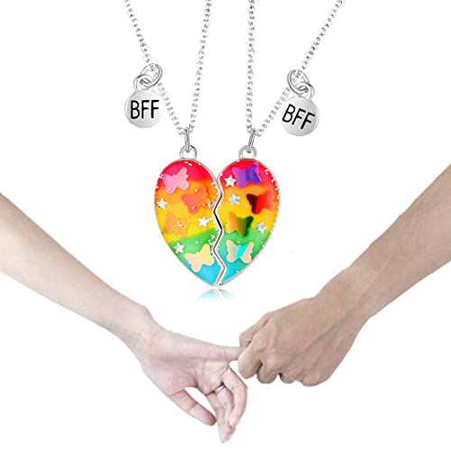 LEDSHLIU 2pcs BFF Freundschaftskette, Personalisierte Halskette, Herz Puzzle Anhänger Heartbreak Halskette, Geschenk für Beste Freunde Paar (Rot Gelb) von LEDSHLIU