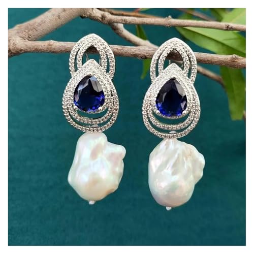 LEDVXFSVY 16x21mm Cultured White Keshi Pearl Blue Pave Stud Drop Earrings Women Jewelry LEDVXFSVY 16x21mm Cultured White Keshi Pearl Blue Pave Stud Drop Earrings Women Jewelry von LEDVXFSVY