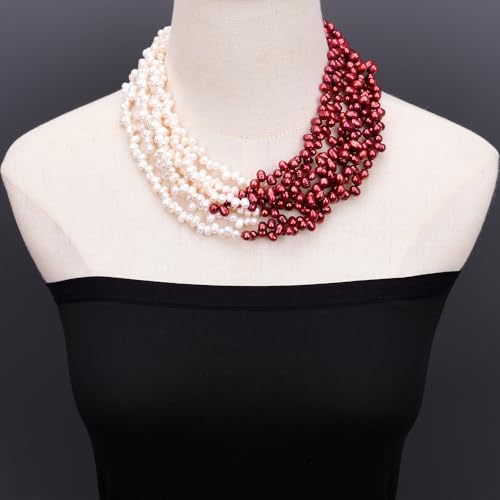 LEDVXFSVY 18'' 7 Strands White And Wine Red Color Rice Shape Pearl Necklace Gifts For Women LEDVXFSVY 18'' 7 Strands White And Wine Red Color Rice Shape Pearl Necklace Gifts For Women von LEDVXFSVY