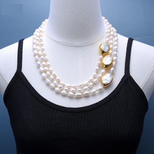 LEDVXFSVY 20" 3 Rows Cultured Baroque Pearl Necklace Pearl Gold Color Plated Connector Chokers Luxury Wedding For Women LEDVXFSVY 20" 3 Rows Cultured Baroque Pearl Necklace Pearl Gold Color Plated Connector Chokers Luxury Wedding For Women von LEDVXFSVY