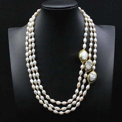 LEDVXFSVY 20" 3 Rows Cultured Rice Pearl Necklace Pearl Gold color Plated Connector Chokers Luxury Wedding For Women LEDVXFSVY 20" 3 Rows Cultured Rice Pearl Necklace Pearl Gold color Plated Connector Chokers Luxury Wedding For Women von LEDVXFSVY