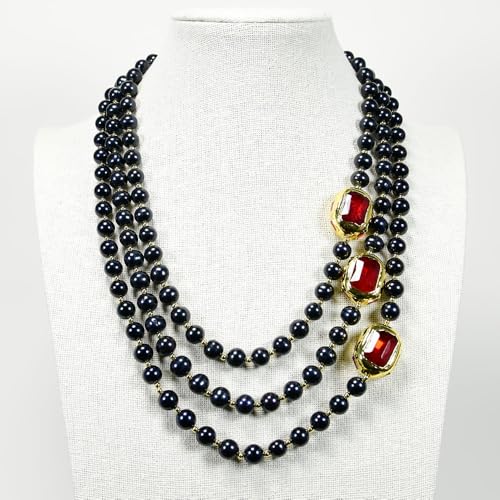 LEDVXFSVY 20" 3 Strands Black Round Pearl Necklace Red Glass Crystal Gold Plated Connector Choker Luxury GiftsFor Women LEDVXFSVY 20" 3 Strands Black Round Pearl Necklace Red Glass Crystal Gold Plated Connector Choker Luxury GiftsFor Women von LEDVXFSVY