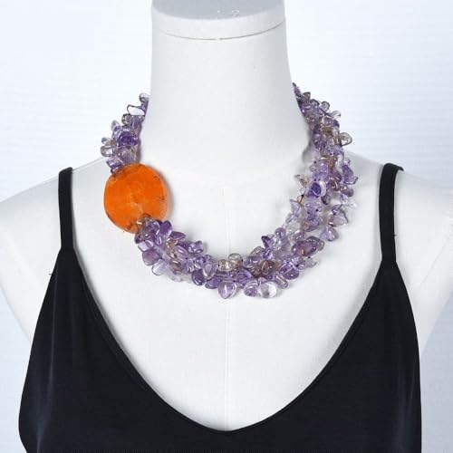 LEDVXFSVY 20'' 4 Rows Beautiful Purple Amethyst Nugget Beads Orange Agate Chunk Necklace For Women LEDVXFSVY 20'' 4 Rows Beautiful Purple Amethyst Nugget Beads Orange Agate Chunk Necklace For Women von LEDVXFSVY