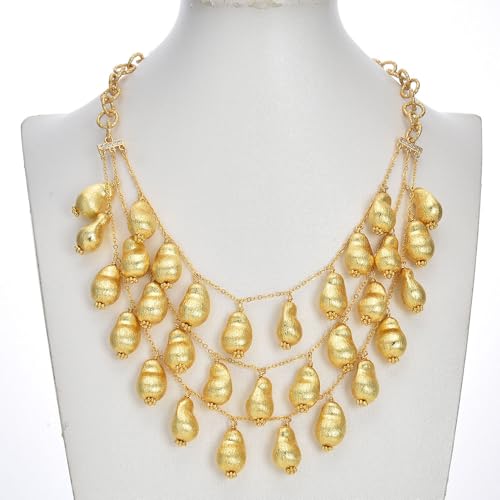 LEDVXFSVY 3 Rows Gold Plated Brushed Teardrop Beads Chain Necklace Necklace Pendant For Women LEDVXFSVY 3 Rows Gold Plated Brushed Teardrop Beads Chain Necklace Necklace Pendant For Women von LEDVXFSVY