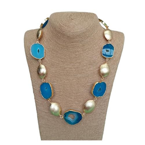 LEDVXFSVY 35x30mm Blue Agate Slice Geode 19x25mm Gold Plated Brushed Bead Necklace For Women LEDVXFSVY 35x30mm Blue Agate Slice Geode 19x25mm Gold Plated Brushed Bead Necklace For Women von LEDVXFSVY