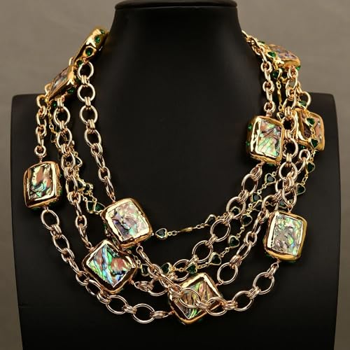 LEDVXFSVY 5 Rows Abalone Shell Gold Plated Green Crystal Chain Necklace Fashion women wear collars LEDVXFSVY 5 Rows Abalone Shell Gold Plated Green Crystal Chain Necklace Fashion women wear collars von LEDVXFSVY