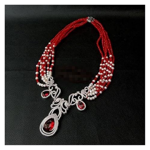 LEDVXFSVY Gold plated pave connector 6 strandds White freshwater Pearl red Jade chokers Necklace for women LEDVXFSVY Gold plated pave connector 6 strandds White freshwater Pearl red Jade chokers Necklace for women von LEDVXFSVY